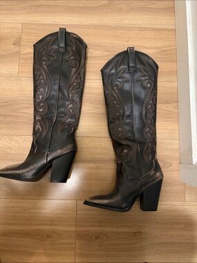Women’s Dark Brown Western Knee-High Ankle Boots